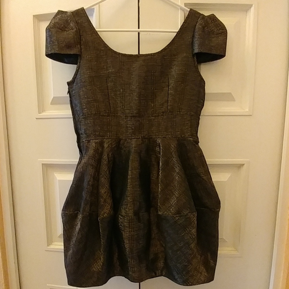 H & M Puff Dress Bronze Metallic Sz. 6 - Picture 2 of 6
